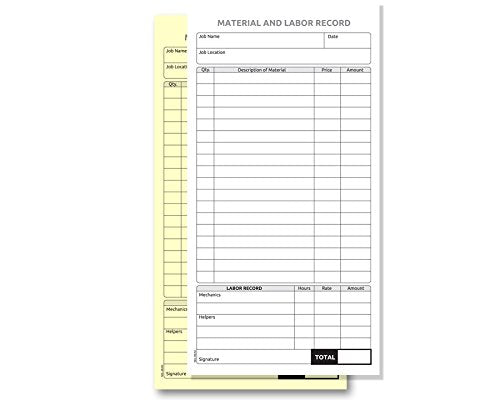 2 Part Carbon-Less Material & Labor Record Books (20 Books) - Apple Forms