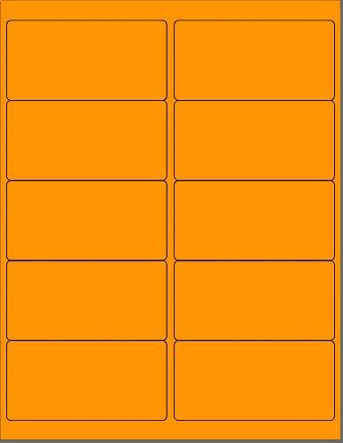 8-1/2 x 11" Neon Color High Light Fluorescent Labels for Laser & Inkjet Printer. Orange Fluorescent, 4 x 2" - 10 Per Page.