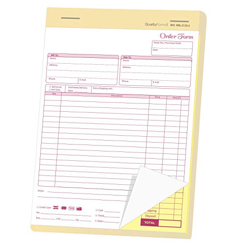 NCR Carbonless Order Forms, Bound Wraparound Cover, White/Canary, 50 Sets per Book. (8-1/2 x 11" - 2 Part)