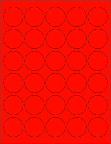 8-1/2 x 11" Neon Color High Light Fluorescent Labels for Laser & Inkjet Printer. Red Fluorescent, 1.5" Round - 30 Per Page.