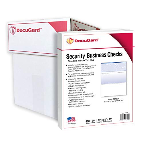 DocuGard Standard Blue Marble Bottom Check, 24 lb, 8.5 x 11 Inches, 2500 Sheets (04517C)