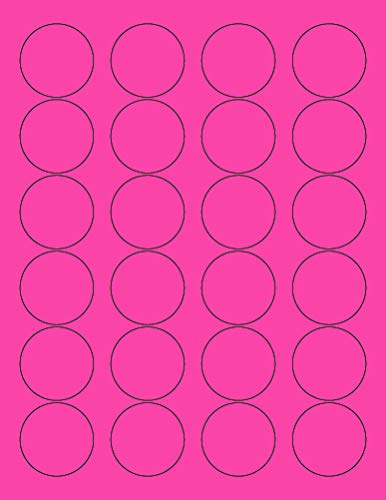 8-1/2 x 11" Neon Color High Light Fluorescent Labels for Laser & Inkjet Printer. Pink Fluorescent, 1.66" Round - 24 Per Page.