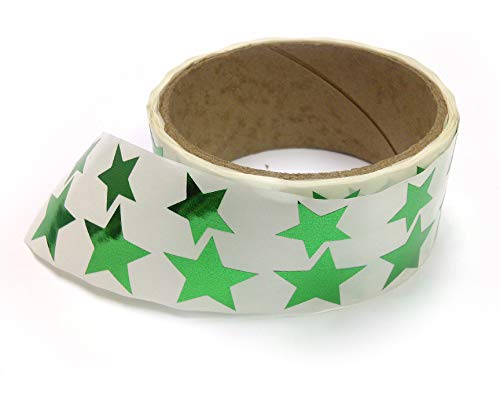 Metallic Foil Star Stickers, Assorted Sizes, ¾ and 1 - 450 Labels per Roll with perf on roll After Every 10 Labels (Green)
