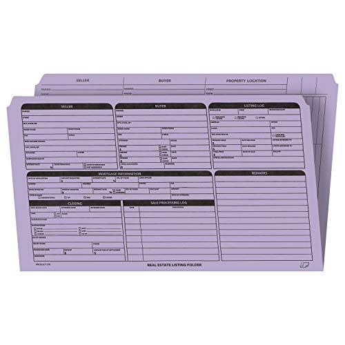 Real Estate Listing Folder Right Panel List, Pre-Printed on Durable Card Stock with Closing Checklist and Color-Coded Dots for Organizing (Lavender, Legal Size - Pack of 25)