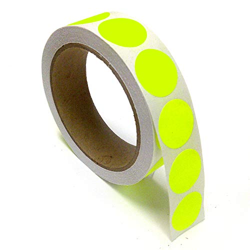 Blank Color Coding Stickers, Writable Surface 500 Permanent Labels per Roll (Yellow Fluorescent, 1" Circle)