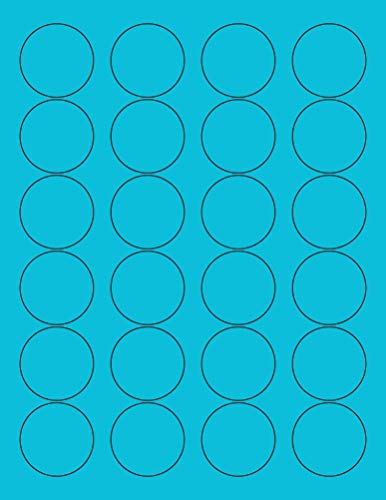 8-1/2 x 11" Neon Color High Light Fluorescent Labels for Laser & Inkjet Printer (Blue Fluorescent, 1.66" Round - 24 Per Page - 600 Labels)