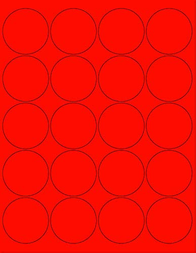 8-1/2 x 11" Neon Color High Light Fluorescent Labels for Laser & Inkjet Printer. Red Fluorescent, 2" Round - 20 Per Page.