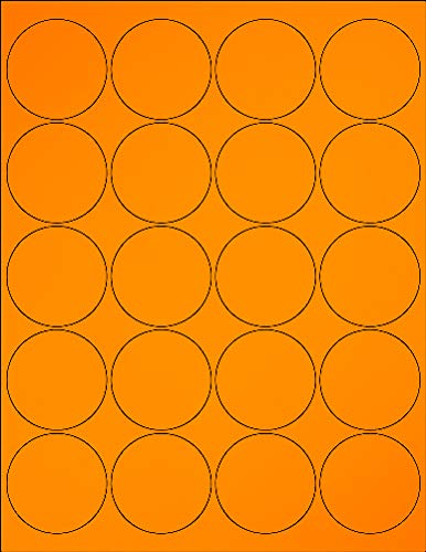 8-1/2 x 11" Neon Color High Light Fluorescent Labels for Laser & Inkjet Printer. Orange Fluorescent, 2" Round - 20 Per Page.
