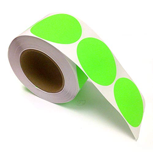 Blank Color Coding Stickers, Writable Surface 500 Permanent Labels per Roll (Green Fluorescent, 2" Circle)