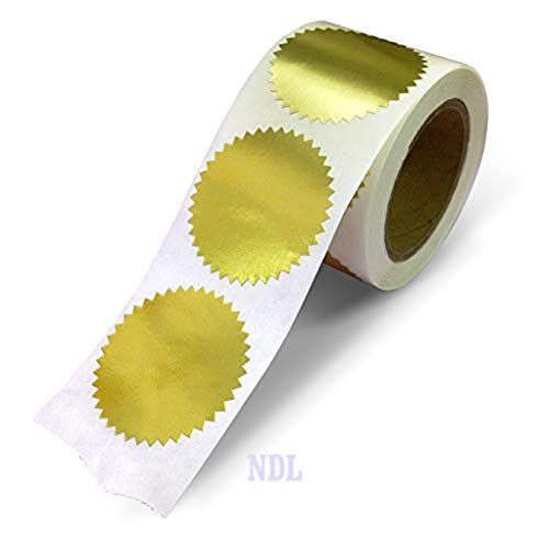 Next Day Labels 2" Round, Gold Metallic Package, Envelope, Certificate Wafer Seals with Serrated Edge. 250 Stickers Per Roll