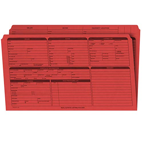 Real Estate Listing Folder Right Panel List, Pre-Printed, Red, Legal Size - Pack of 25.
