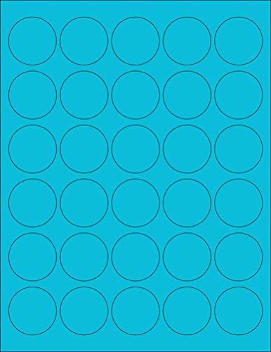 8-1/2 x 11" Neon Color High Light Fluorescent Labels for Laser & Inkjet Printer. Blue Fluorescent, 1.5" Round - 30 Per Page.