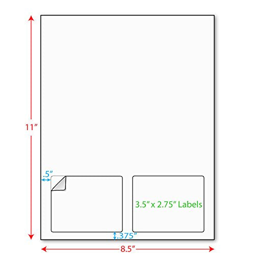 3-1/2" x 2-3/4" (3.5" x 2.75") Integrated Laser Label Form Sheets, 2 Up Labels