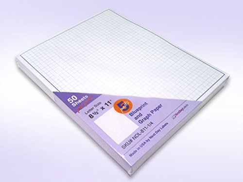 8-1/2 x 11" / Quadrille Grid Blueprint and Graph Paper (5 Pads, 50 Sheets Per Pad)