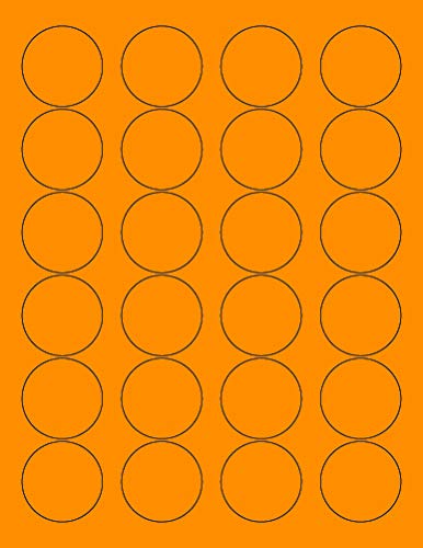 8-1/2 x 11" Neon Color High Light Fluorescent Labels for Laser & Inkjet Printer. Orange Fluorescent, 1.66" Round - 24 Per Page.