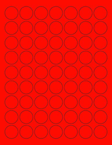 8-1/2 x 11" Neon Color High Light Fluorescent Labels for Laser & Inkjet Printer. Red Fluorescent, 1" Round - 63 per Page.
