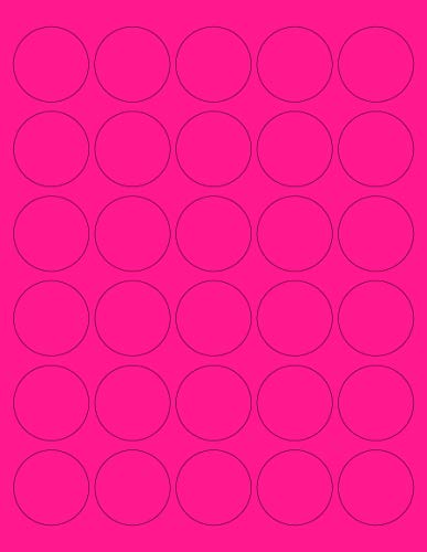 8-1/2 x 11" Neon Color High Light Fluorescent Labels for Laser & Inkjet Printer. Pink Fluorescent, 1.5" Round - 30 Per Page.