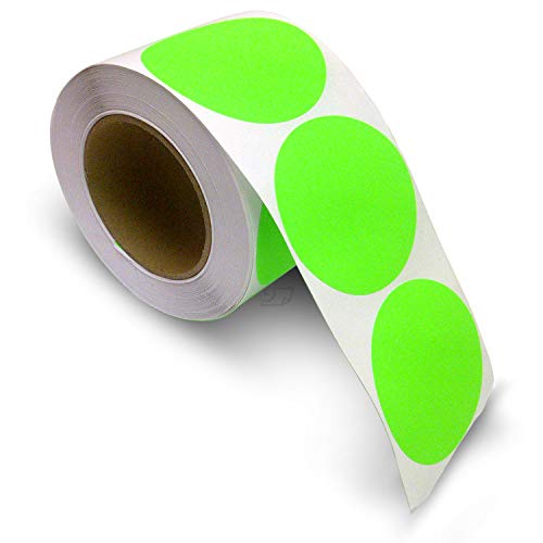 Blank Color Coding Stickers, Writable Surface 500 Permanent Labels per Roll (Green Fluorescent, 3" Circle)