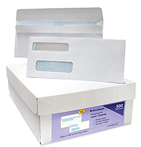 #9 Ready-Seal Double Window Security Tinted Check Envelopes, Compatible for QuickBooks Checks, Sage 100 program, Blackbaud Software ETC, Box of 500