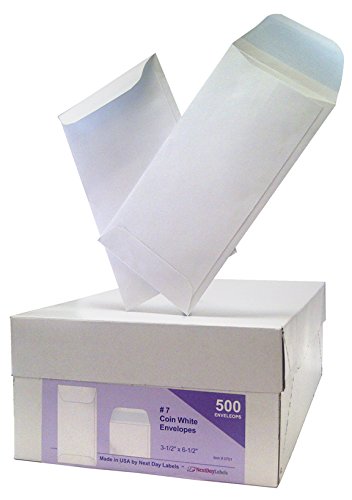 #7 Coin White Envelope for Small Parts, Cash, Jewelry Etc., 500 Per Box (500 Reg. Gum)