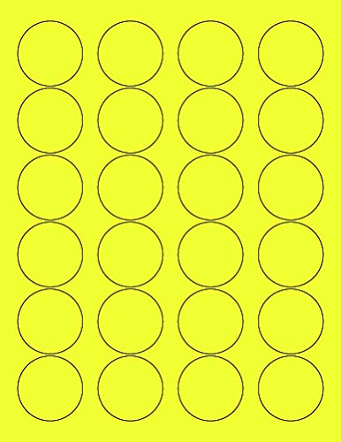 8-1/2 x 11" Neon Color High Light Fluorescent Labels for Laser & Inkjet Printer (Yellow Fluorescent, 1.66" Round - 24 Per Page - 2400 Labels)