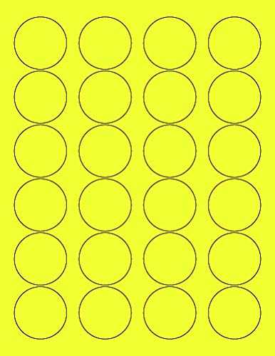 8-1/2 x 11" Neon Color High Light Fluorescent Labels for Laser & Inkjet Printer. Yellow Fluorescent, 1.66" Round - 24 Per Page.
