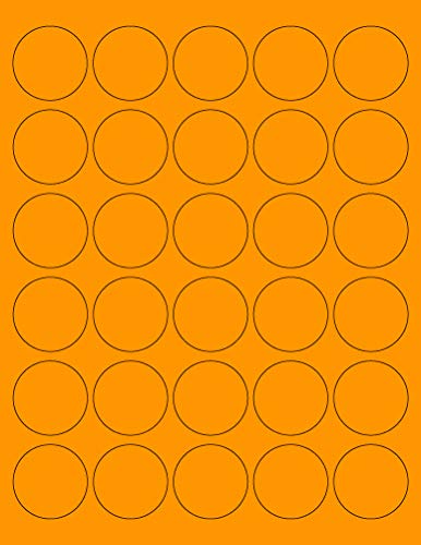 8-1/2 x 11" Neon Color High Light Fluorescent Labels for Laser & Inkjet Printer. Orange Fluorescent, 1.5" Round - 30 Per Page.