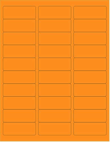 8-1/2 x 11" Neon Color High Light Fluorescent Labels for Laser & Inkjet Printer. Orange Fluorescent, 1" x 2-5/8" - 30 Per Page.