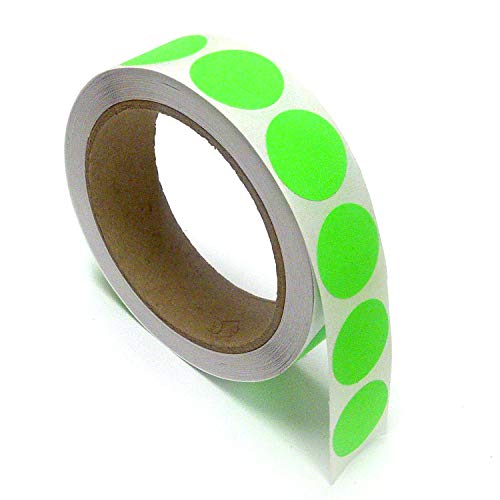 Blank Color Coding Stickers, Writable Surface 500 Permanent Labels per Roll (Green Fluorescent, 1" Circle)