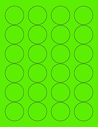 8-1/2 x 11" Neon Color High Light Fluorescent Labels for Laser & Inkjet Printer. Green Fluorescent, 1.66" Round - 24 Per Page.