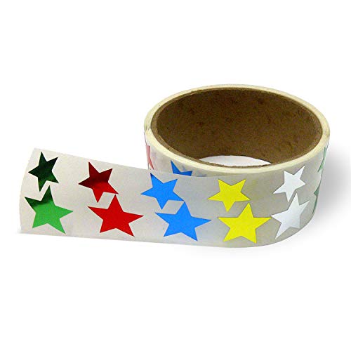 Metallic Foil Star Stickers, Assorted Sizes, ¾ and 1 - 450 Labels per Roll with perf on roll After Every 10 Labels (Assorted Colors)