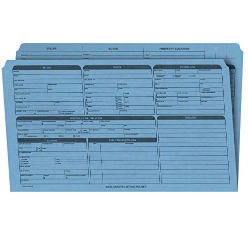 Real Estate Listing Folder Right Panel List, Pre-Printed on Durable Card Stock with Closing Checklist and Color-Coded Dots for Organizing (Blue, Legal Size - Pack of 25)