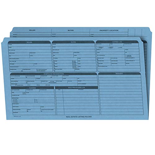 Real Estate Listing Folder Right Panel List, Pre-Printed, Blue, Legal Size - Pack of 25.