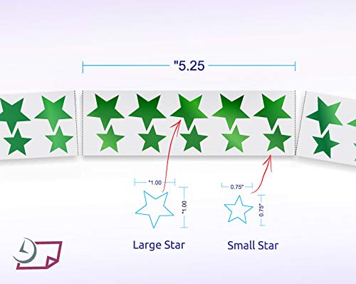 Metallic Foil Star Stickers, Assorted Sizes, ¾ and 1 - 450 Labels per Roll with perf on roll After Every 10 Labels (Green)