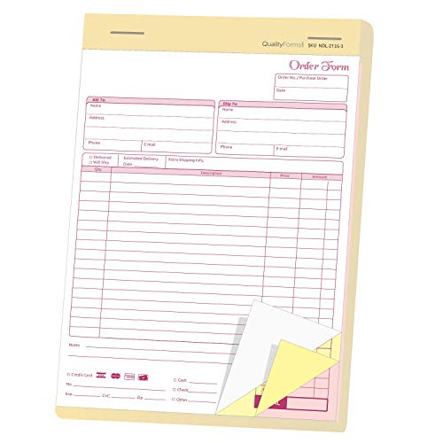 Carbonless NCR Order Forms, Bound Wraparound Cover, White/Canary & Pink, 50 Sets per Book. (8-1/2 x 11" - 3 Part)