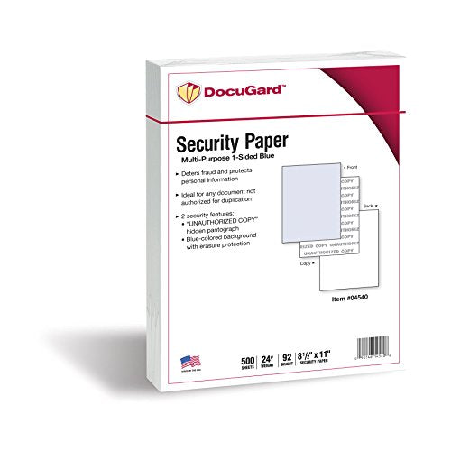 DocuGard Standard Blue Multi-Purpose Security Paper, 2 Features, 8.5 x 11 Inches, 24 lb, 500 Sheets (04540)