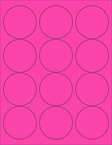 8-1/2 x 11" Neon Color High Light Fluorescent Labels for Laser & Inkjet Printer. Pink Fluorescent, 2.5" Round - 12 Per Page.