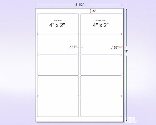 Blank White Permanent Adhesive Labels for Laser/Ink Jet Printer 4 x 2" - 10 Per Page