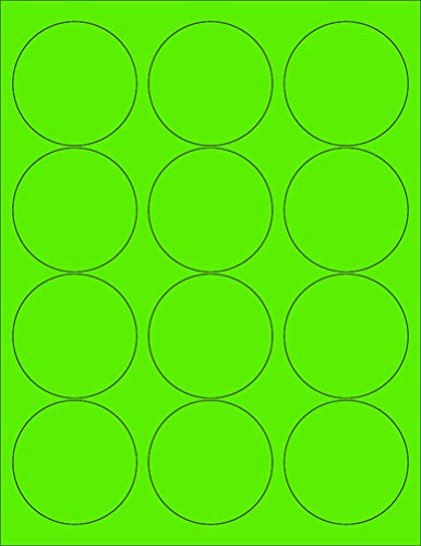8-1/2 x 11" Neon Color High Light Fluorescent Labels for Laser & Inkjet Printer. Green Fluorescent, 2.5" Round - 12 Per Page.
