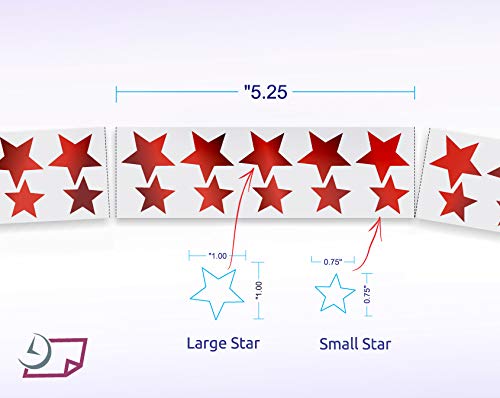 Metallic Foil Star Stickers, Assorted Sizes, ¾ and 1 - 450 Labels per Roll with perf on roll After Every 10 Labels (Red)