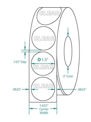 1.5" x 1.5" Translucent Wafer Tab Seals 35000 Labels per Roll (3 Rolls per Carton)