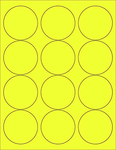 8-1/2 x 11" Neon Color High Light Fluorescent Labels for Laser & Inkjet Printer. Yellow Fluorescent, 2.5" Round - 12 Per Page.
