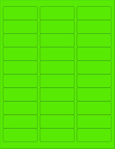 8-1/2 x 11" Neon Color High Light Fluorescent Labels for Laser & Inkjet Printer. Green Fluorescent, 1" x 2-5/8" - 30 Per Page.