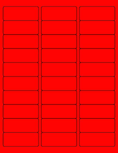 8-1/2 x 11" Neon Color High Light Fluorescent Labels for Laser & Inkjet Printer. RED Fluorescent, 1" x 2-5/8" - 30 Per Page.