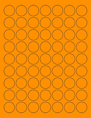 8-1/2 x 11" Neon Color High Light Fluorescent Labels for Laser & Inkjet Printer. Orange Fluorescent, 1" Round - 63 per Page.