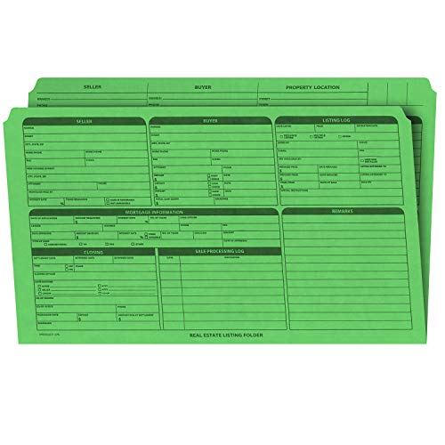 Real Estate Listing Folder Right Panel List, Pre-Printed, Green, Legal Size - Pack of 25.