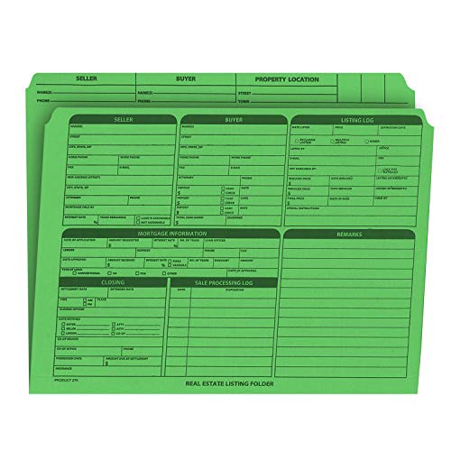 Real Estate Listing Folder Right Panel List, Pre-Printed, Green, Letter Size - Pack of 25.
