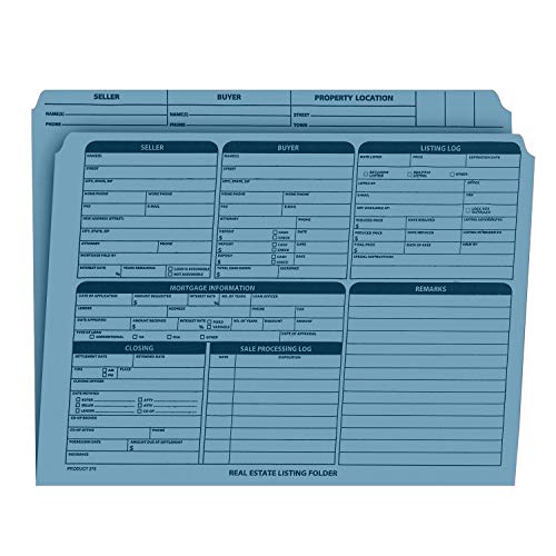 Real Estate Listing Folder Right Panel List, Pre-Printed on Durable Card Stock with Closing Checklist and Color-Coded Dots for Organizing (Blue, Letter Size - Pack of 25)
