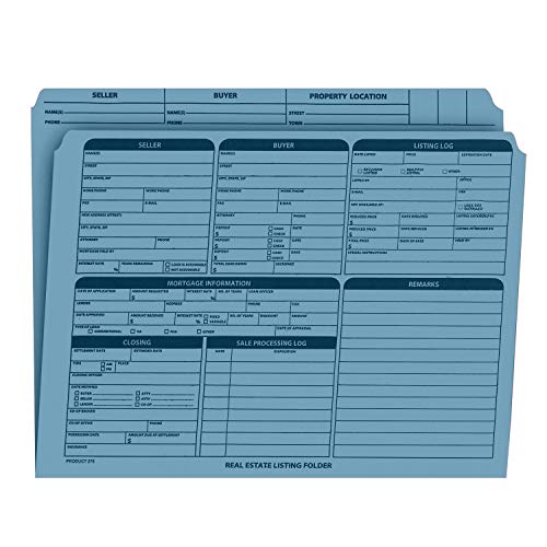 Real Estate Listing Folder Right Panel List, Pre-Printed, Blue, Letter Size - Pack of 25.