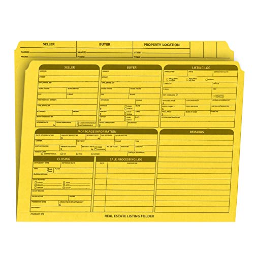 Real Estate Listing Folder Right Panel List, Pre-Printed, Yellow, Letter Size - Pack of 25.